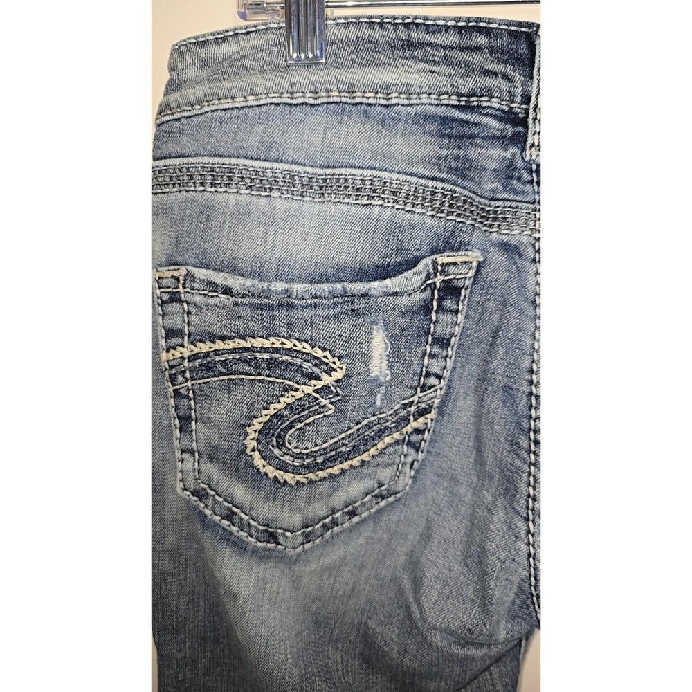 Silver Women's Jeans Aiko Mid Capri Sz W29 Distressed Thick Stitch Stretch - Picture 9 of 14
